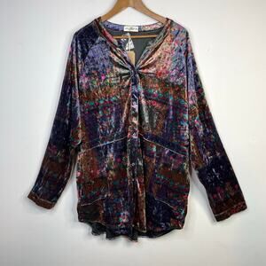Natural Life Velour Velvet Relaxed Long Boho Floral Patchwork Tunic Top XL New